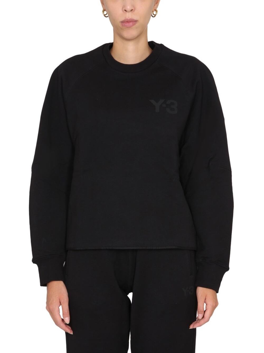 Y-3 Womens Black Long Sleeve Logo Crew Neck Cozy Sweater Sweatshirt Top Size M